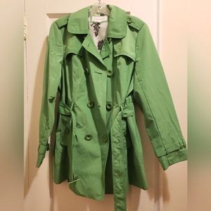 Green trench rain jacket